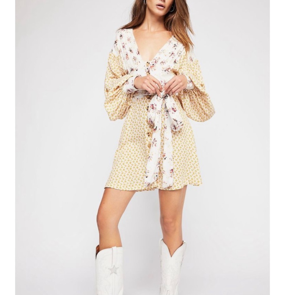 FREE PEOPLE Wonderland Printed Boho Mini Dress S